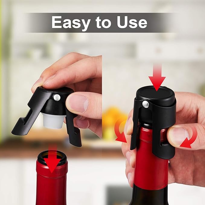 HYZ Champagne Stoppers 2Pack - Stainless Steel Sparkling Wine Bottle Stopper with Pure Silicone Air Tight Seal - Professional Wine Saver for Champagne，Prosecco and Cava (Black)