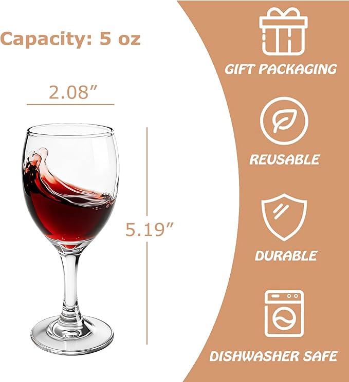 Valeways Shot Glasses, 5oz Mini Wine Glasses Set of 6, Cute Shot Glasses/Great for White and Red Wine/Tasting Glasses/Wine Glass Clear