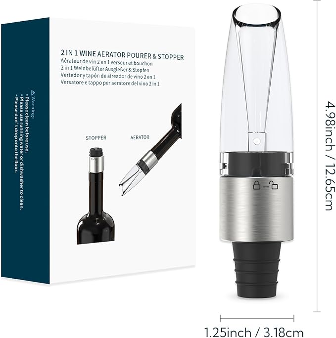 KITCHENDAO 2-in-1 Wine Aerator Pourer and Stopper, Premium Wine Air Aerator Pourer Decanter Spout Dispenser No Drip or Spill-Improve Taste and Bouquet Instantly- BPA Free-Dishwasher Safe - Black