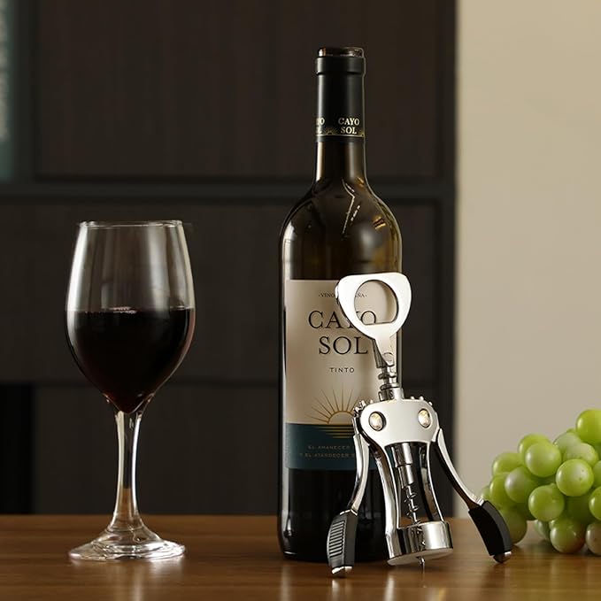 KORCCI Multifunctional Wine Bottle Opener Gift Set - Heavy-Duty Zinc Alloy Wing Corkscrew, Foil Cutter, Vacuum Stopper & Aerator Pourer for Kitchen, Bar, Restaurant, Bartenders