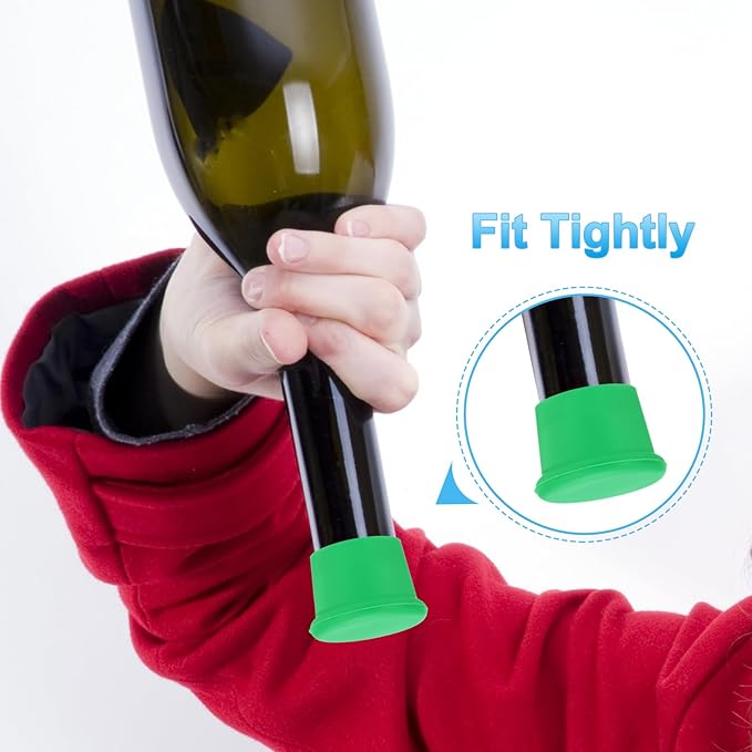 PATIKIL Silicone Wine Stoppers, 6 Pcs Reusable Bottle Cover Wine Corks Bottle Caps Wine Saver Seal Keep Fresh for Beer Beverage Drink, Green