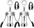 2 Pcs Powerful Wine Opener, Ergonomic Soft Touch Heavy Duty Manual Bottle Openers, Rust Resistant Zinc Alloy Winged Corkscrew, Easy Use, Open Corks, Dishwasher Safe (Wine Opener, set of, 2)