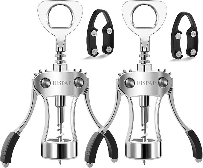 2 Pcs Powerful Wine Opener, Ergonomic Soft Touch Heavy Duty Manual Bottle Openers, Rust Resistant Zinc Alloy Winged Corkscrew, Easy Use, Open Corks, Dishwasher Safe (Wine Opener, set of, 2)