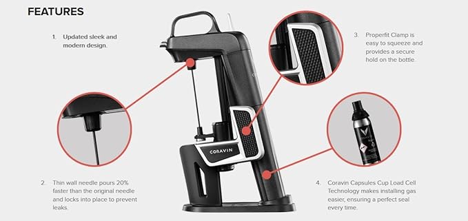 Coravin Model Two -Wine Preservation System - Bottle Opener, Needle Pourer, Aerator, and Wine Saver - Graphite - Includes 2 Argon Gas Capsules and Wine Needle