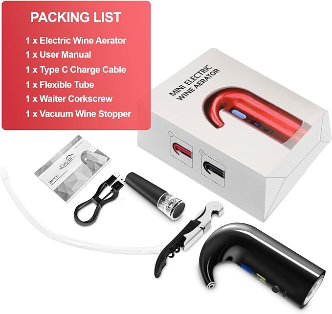 Fathers Day Gift|World Cup Viewing Party Supplies, Wine Aerator Electric Wine Decanter, Automatic Wine Dispenser Pourer with USB Rechargeable, Gift for Women,Men,Wine&Whiskey Lovers,Birthday (Black)