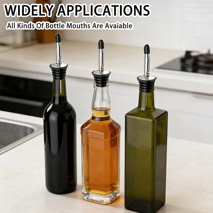 6 Pack Liquor Bottle Pourers Stainless Steel, Bottle Pourers for Alcohol with Dust Caps, Speed Pourers for Liquor Bottles, Bar Pour Spouts, Olive Oil Spout for Kitchen, Bartending Supplies Essential