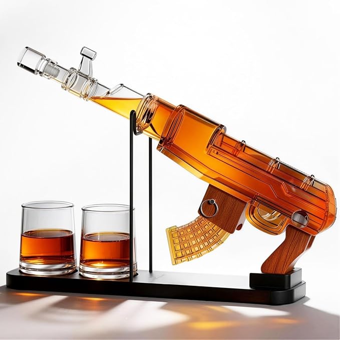 Gifts for Men Dad, Guns Whiskey Decanter Set for Men - Gun Decanter, Detachable Magazine & 2 Full Size Whiskey Glasses, Liquor Dispenser for Bar, Cool Anniversary Birthday Military Present Ideas Gift