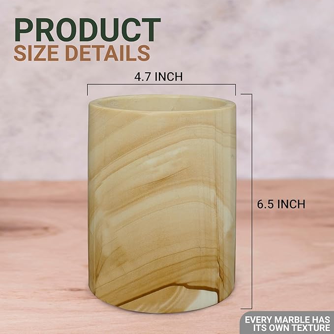 Marble Wine Chiller Tabletop Brown 6.5" Inch Handmade Wine Cooler - Home And Kitchen Decoration - Champagne Cooler Best For Utensil, Vase And Stationery Holders, Burma Teak