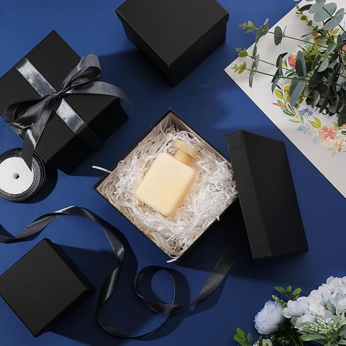 Cholemy 5 Pcs Square Nesting Boxes Decorative Gift Boxes with Lid and Ribbon Assorted Sizes Wrap for Wedding, Carnival, Anniversary, Birthday, Bridal Shower Party Gifts(Black)