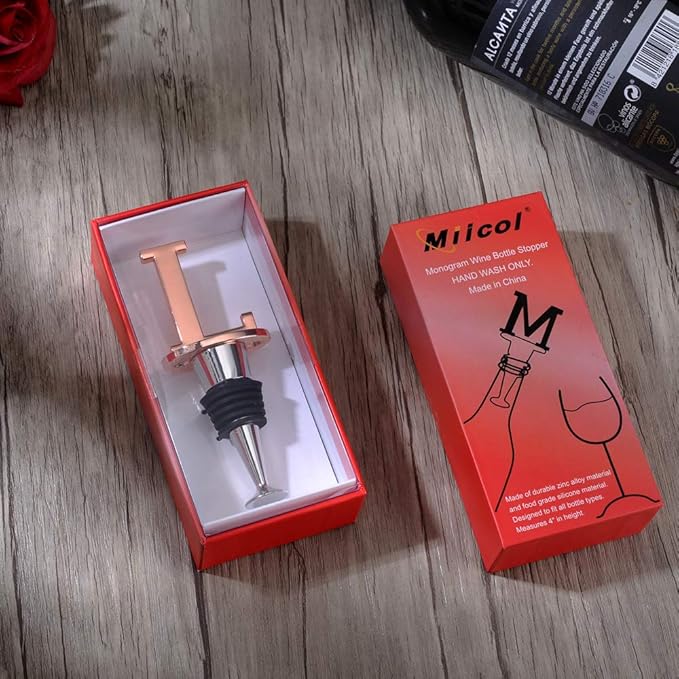 Miicol Prosecco Stopper, Rose Gold Initial Wine Stopper, Personalised Champagne Gift, Funny Kitchen Decor, Letter L
