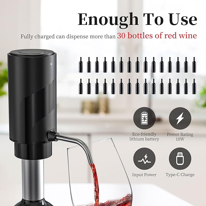 Wine Aerator Pourer with USB Rechargeable, Electric Wine Bottle Dispenser,Automatic Wine pourer Machine,One Touch Multi-Smart Wine Decanter for Wine Lovers,Wine Gifts