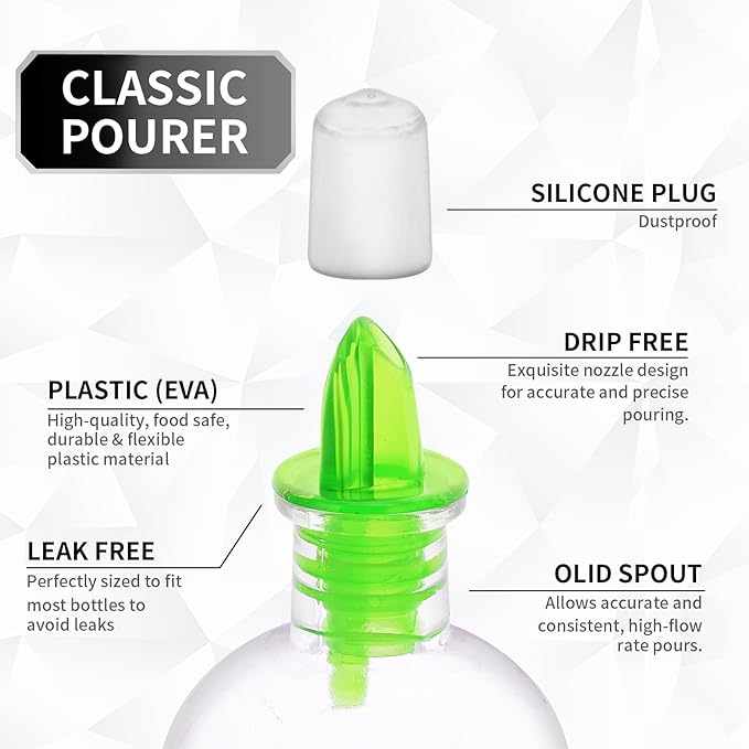 2 PCS Bottle Pourers And 2 PCS rubber pourers dust cap covers Syrup Pourer Pour Spouts Plastic Liquor Bottle Pourers with Rubber Pourers Dust Cap Covers Bottle Pourers (Green)