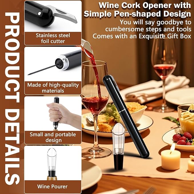 Air Pressure Wine Bottle Opener and Wine Pourer - NUCOKRS Special Pen Shape Design Corkscrew with Foil Cutter 3-7 Times to Open