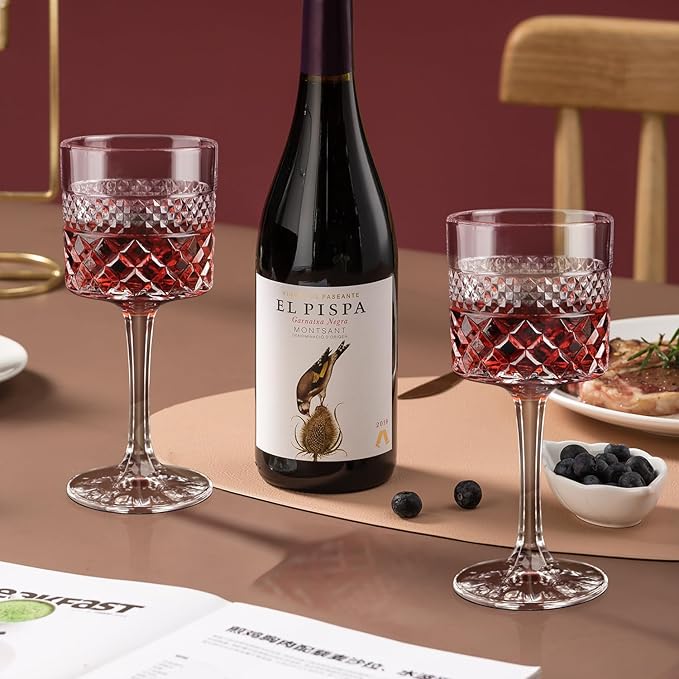 Wine Glasses Set of 4, 13.5oz Crystal Wine Glasses, Lead-Free Square Wine Glass with Long Stem, Wine Gifts for Wedding Birthday