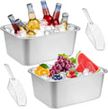 Large Strainless Steel Beverage Tub, Ice Buckets for Parties, Beer Ice Bucket Drink Cooler, Metal Wine Beer Champagne Bucket Drink Chiller, Rectangular Ice Storage Tub Ice Cube Bin for Freezer (2 Pcs)
