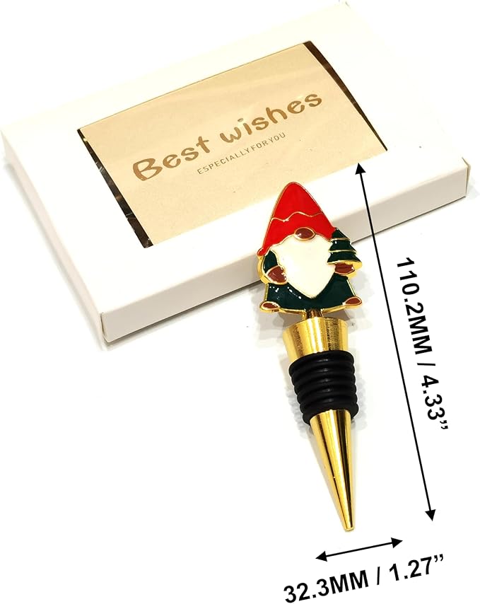 Christmas Wine Stoppers for Wine Bottles 3 Packs - Golden Christmas Stopper Bottle Set - Holiday Xmas Santa Claus, Donut, Elf for Wine Topper, Table Decoration