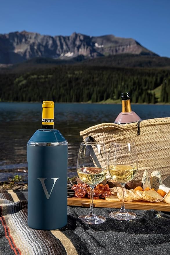 Personalized Vinglacé Wine & Champagne Bottle Chiller - A Unique Customized Gift for Wine Lovers (Navy)