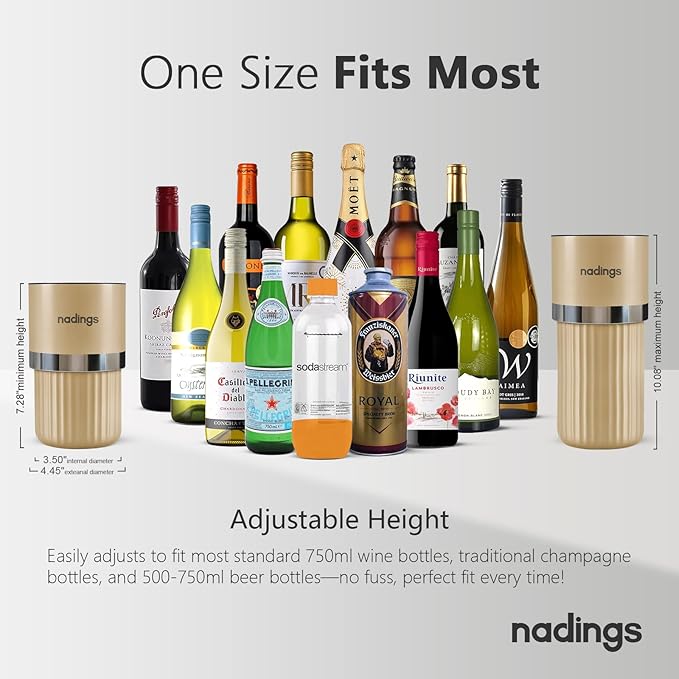 Iceless Wine Chiller - Keeps Cold 6+ Hours, Portable Vacuum Insulated Stainless Steel Champagne Cooler, Fits Most Wine Champagne & Liquor Bottles, Perfect Gift for Wine Lovers (Champagne)