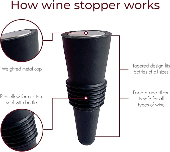 Red Wine Aerator and Stopper Set (2-Pack) by TenTen Labs, In-Bottle Aerator Spout for Smooth Pouring, Leak-Resistant Bottle Stopper with Re-Corker, Gift Box Included, (Black)
