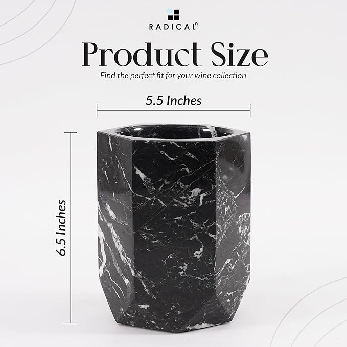 Radicaln Marble Wine Chiller Bucket 6.5 Inch Black 750ml Wine Bottle Cooler & Champagne Chiller, Multi-Purpose Utensil Holder, Vase & Bar Cart Decor, Ice-Free with Non-Slip Felt Base, Luxury Wine Gift
