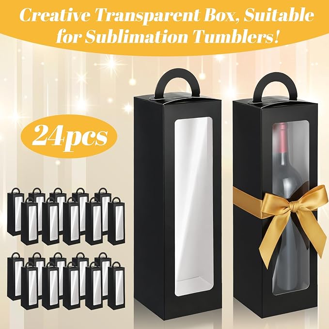 Ckhoid 24Pcs Tumbler Gift Box with Handle, Wine Glass Gift Box with Ribbon, Exhibition Boxes for 12oz, 16oz, 20oz, 30oz Sublimation Tumblers, Glasses, Jars, Mug Can Blanks, Wine Glasses