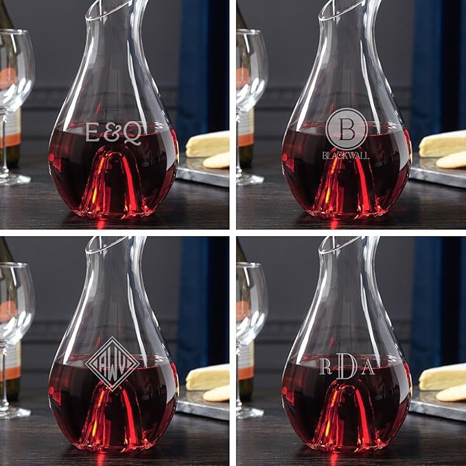 HomeWetBar Engraved Wine Decanter Set With Stemless Wine Glasses - Personalized Wine Carafe Set