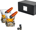 Set of 2 Crystal Clear Glass Item Holding Luxury Whiskey Glasses with Bourbon Stones for Cold Ice Drinking Gift for Men Home Bar Game Room Mancave