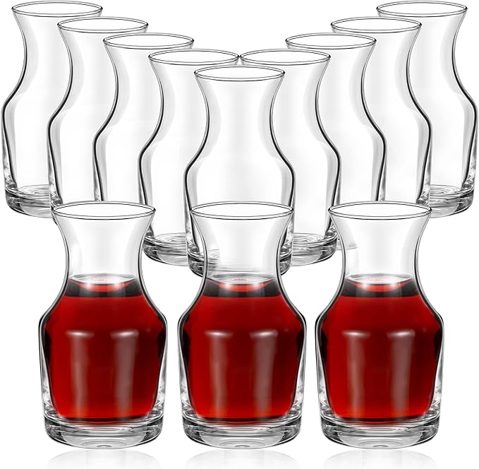 Remagr 12 Pack Single Serving Wine Carafe Glass Small Mini Carafe Individual Wine Refill Decanter for Dinner Parties Tastings Bars Restaurants (6.5 oz)