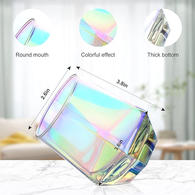 Wine Glass, Stemless Wine Glass for Red and White Wine, Iridescent Diamond Shaped Glassware for Whiskey, Cocktail, Gift for Anniversary, Wedding, Housewarming, Birthday