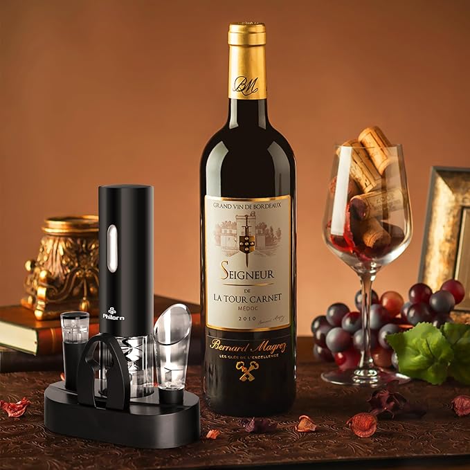 Philorn Electric Wine Opener, Automatic Electric Wine Bottle Corkscrew Opener, Gift for Home Party Bar Outdoor，Rechargeable