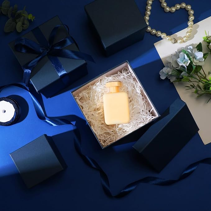 Cholemy 5 Pcs Square Nesting Boxes Decorative Gift Boxes with Lid and Ribbon Assorted Sizes Wrap for Wedding, Carnival, Anniversary, Birthday, Bridal Shower Party Gifts(Navy Blue)