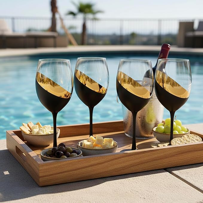 MyGift Wine Glasses Set of 4, Red Wine Glasses 14oz, Modern Matte Black & Gold Stemware, Elegant Bar Cups for Weddings, Holiday Parties and Gifts