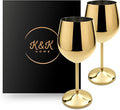 K&K Home Gold Stainless Steel Unbreakable Wine Glasses - 18 oz - Set of 2 Colored, Stemmed Metal Wine Glasses Perfect for Outdoors, Weddings, and Parties (Gold, Set of 2)