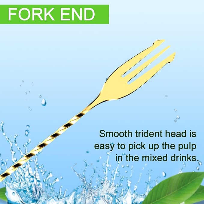 BRIOUT 2 Pcs Bar Spoon, 12 Inches Long Handle Drink Stirrer, Stainless Steel Bar Cocktail Mixing Spoons with Double Ended Design for Stirring, Gold