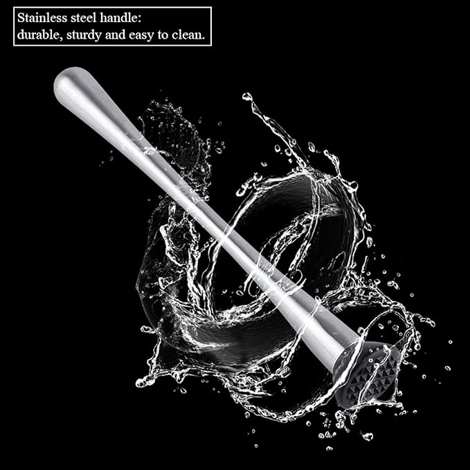 Long Stainless Steel Cocktail Muddler, 11inch Professional Drink Muddler Bar Cocktail Muddler Fruit Mixer DIY Drink Wine Barware Tool