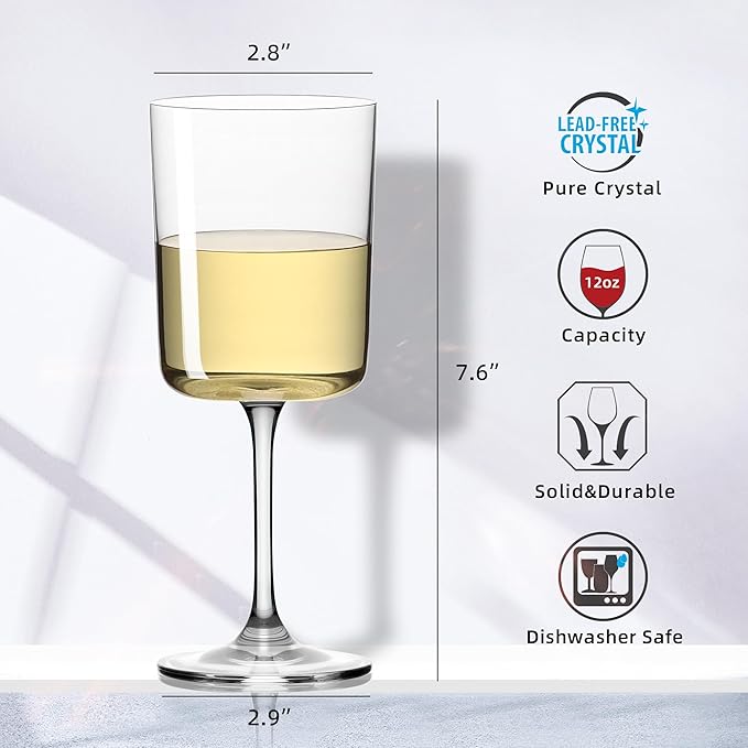 White Wine Glasses, Set of 2 Crystal Wine Glasses, 12 OZ Cylinder Housewarming/Wedding Gifts