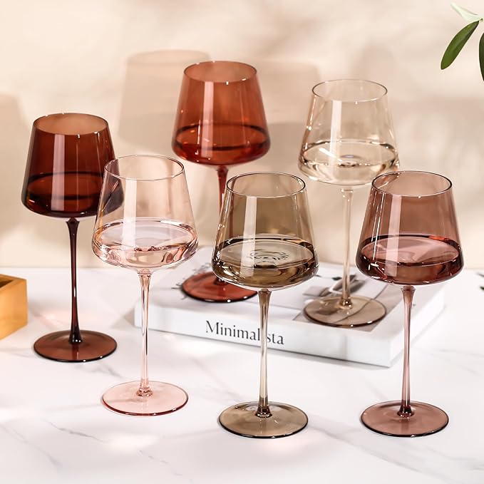 Colored Wine Glasses Set of 6-18oz【Hand Blown】Venus Wine Glasses with Stem