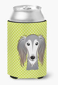 Caroline's Treasures BB1291CC Checkerboard Lime Green Saluki Can or Bottle Hugger Cooler Washable Drink Sleeve Collapsible Beverage Insulated Holder, Can Hugger, Multicolor