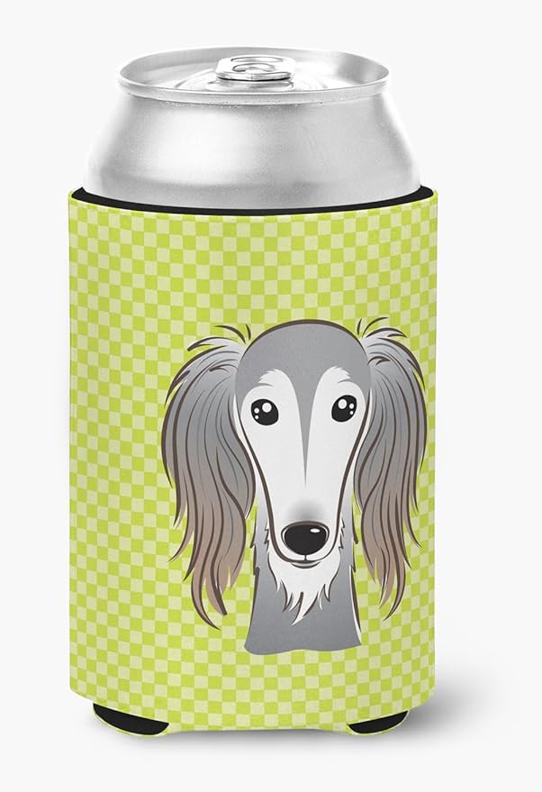 Caroline's Treasures BB1291CC Checkerboard Lime Green Saluki Can or Bottle Hugger Cooler Washable Drink Sleeve Collapsible Beverage Insulated Holder, Can Hugger, Multicolor