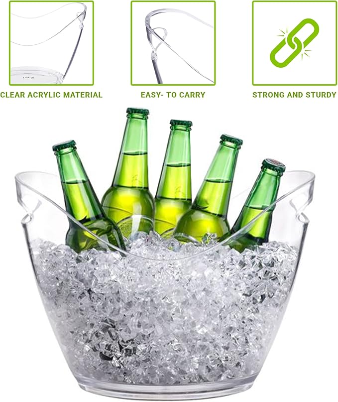 Ice Bucket Party Clear Acrylic Wine or Champagne Bottles Drinks Chiller (1, 8 Liter)