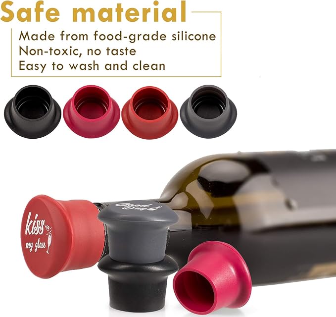 Whaline 8 Pack Funny Silicone Wine Stoppers, Reusable Wines Accessories and Wine Gifts with a Funny Saying for Wines Beer Bottles