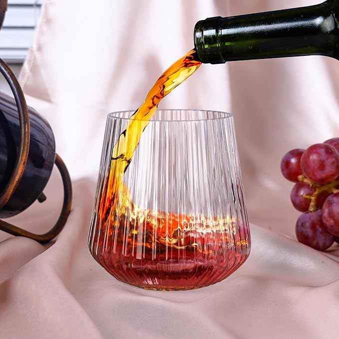 Lueumxc 20 Pack Plastic Ribbed Wine Glasses, 14Oz Origami Disposable Wine Glasses Unbreakable Clear Plastic Cocktail Glasses Recyclable Shatterproof Reusable Wine Cups