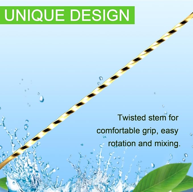 BRIOUT 2 Pcs Bar Spoon, 12 Inches Long Handle Drink Stirrer, Stainless Steel Bar Cocktail Mixing Spoons with Double Ended Design for Stirring, Gold