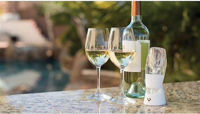 Vinturi Classic Essential Wine Aerator Pourer and Decanter Provides Enhanced Flavors with Smoother Finish Features Easy to Grip Silicone Body and No-Drip Stand, White