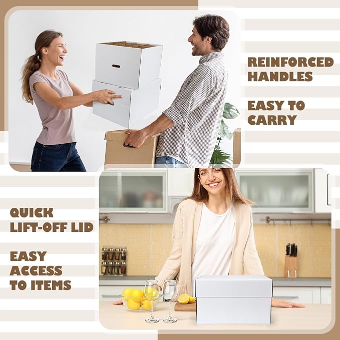 Feifeiya 4 Pack Wine Glass Moving Boxes Kitchen Moving Boxes with Handle Kitchen Kit with Lid for Dish Glassware(White,20 x 15 x 12 Inches)