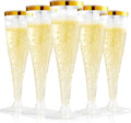 FOCUSLINE 100 Pack Plastic Champagne Flutes, 4.5 Oz Gold Rim Plastic Champagne Glasses, Disposable Clear Toasting Glasses Recyclable Champagne Cups for Wedding Party