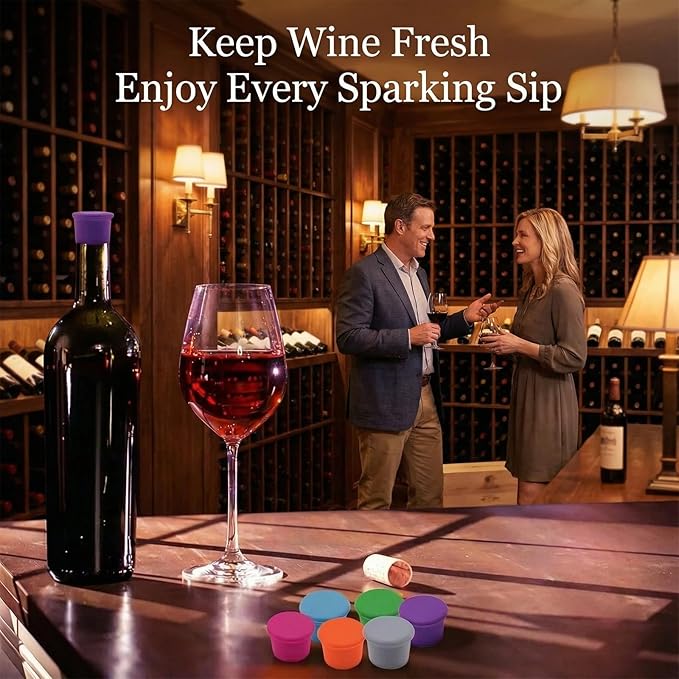 12 Pcs Colorful Silicone Wine Stoppers, Reusable Wine Bottle Stopper, Sparkling Wine Corks, Champagne Stoppers, Beverages Beer Bottle Caps, Bottle Stoppers for Glass Bottles, Keep Wine Fresh(6 colors）