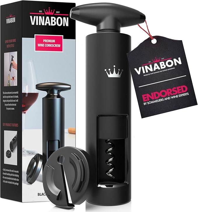 VINABON Self-Pulling Wine Opener - Updated 2026 Professional-Quality Twister Wine Corkscrews with Wine Foil Cutter - Manual Easy-Turn Wine Bottle Opener Corkscrew. Includes WineGuide Ebook