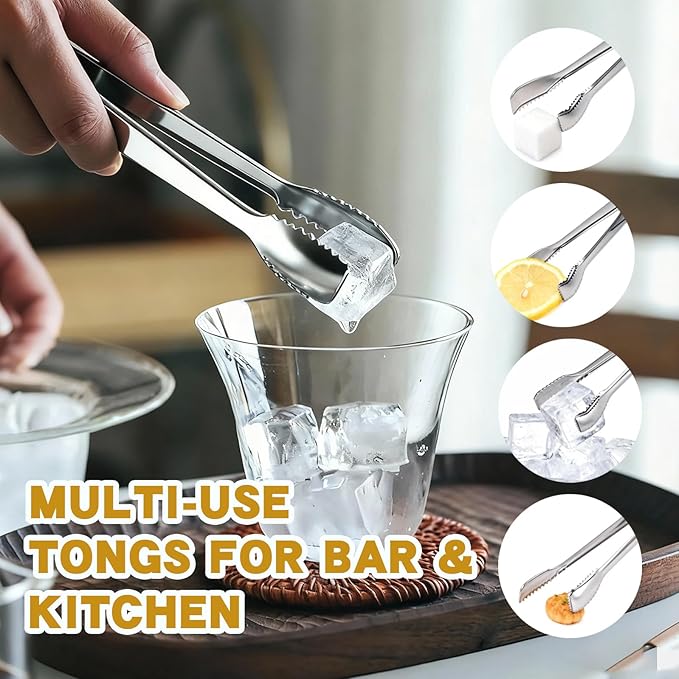 2 Pack Ice Tongs 7 Inch Stainless Steel Small Tongs with Sharp Serrated Teeth Non Slip Grip Ice Cube Tongs for Ice Bucket Small Cubes Cube Sugar Coffee Bar Cocktail Finishing
