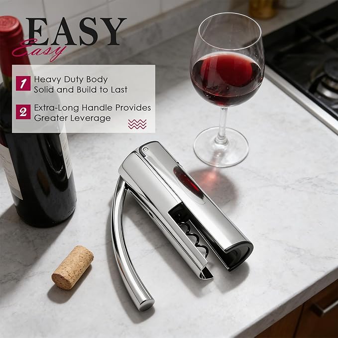 KAYCROWN Wine Opener, Stainless Steel Vertical Lever Corkscrew with Foil Cutter, Extra Spiral and Premium Gift Box, Manual Wine Opener with One-Pull Design, Wine Bottle Opener